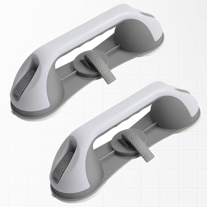 2-Pack Grab Bars for Shower :3 Strong Suction Cups, No-Drill Removable Bathroom Handrails for Seniors and Disabled Waterproof Shower Grab Bar for Toilet, Tub & Shower