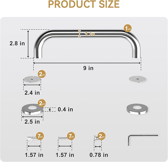 AmazerBath Grab Bars for Shower 9" L x 1" D, Handicap Shower Grab Bars for Senior Anti Slip, Shower Safety Bars for Wall Stainless Steel, Holds up to 500LBs, Brushed Nickel