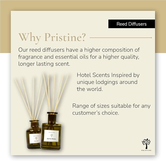 PRISTINE Himalayan Tea/Inspired by Westin Hotel Reed Diffuser for Home | Fresh Bergamot/White Tea Room Fragrance Reed Diffusers, Oil & Room Diffusers with Reed | Home Fragrance Scent Diffuser