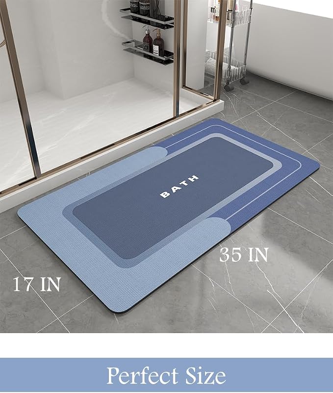 MontVoo Bath Mat-Bath Mat Rug Non Slip Super Absorbent Stain Resistant Quick Dry Thin Bathroom Rug-Bath Mats for Bathroom Floor Bathtub Vanity-Bathmat Bath Rug Easy Care-17"x35",Navy