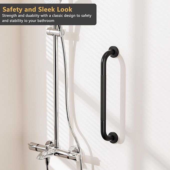 2 Pack Grab Bars for Bathtubs and Showers, NEWRAIN 16 Inch Stainless Steel Wall Bathroom Shower Handle, Anti Slip Black Safety Bars Toilet Handicap Elderly Senior Assist Bath Saft Hand Rail