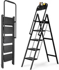 5-Step Folding Ladder with Handrails, Heavy Duty Ladders for Home & Kitchen, Folding Ladder Easy to Store, Tall Ladder for Adults, Anti-Slip & Space-Saving Step Ladder, 330 Lbs Capacity