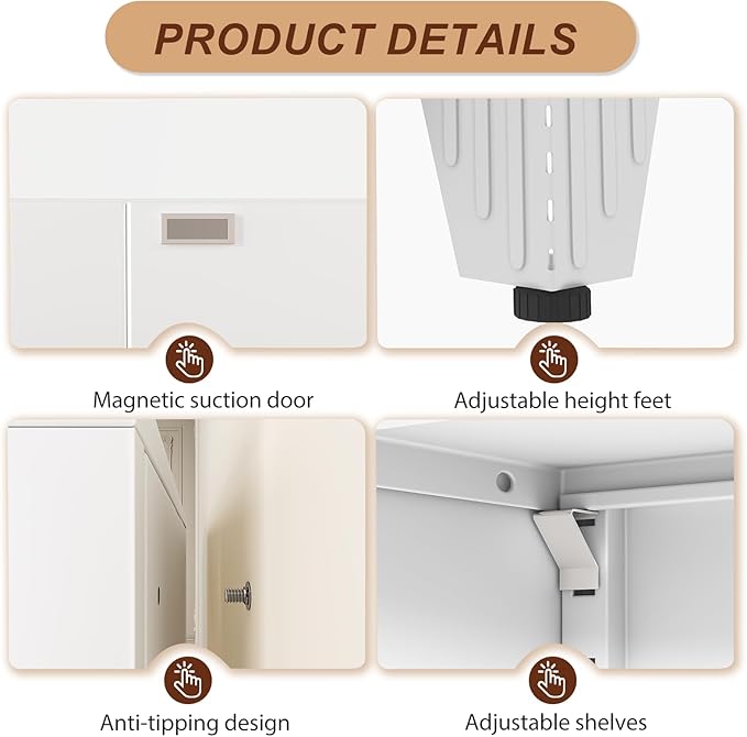 47" White Metal Garage Storage Cabinet with 2 Doors and 3 Adjustable Shelves,Kitchen Pantry Cabinet,File Cabinet,Steel Tool Cabinet for Home,Office,Garage,School,Warehouse