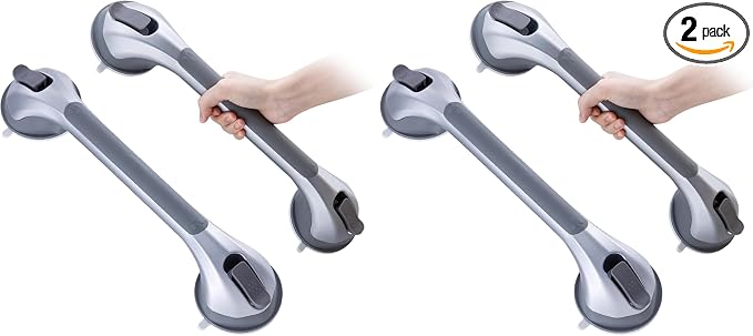 TAILI Shower Grab Bar 4 Pack 16 Inch Suction Grab Bars for Bathtubs & Showers, Heavy Duty Shower Handle Removable Shower Handrails for Elderly and Seniors, No Drilling Waterproof, Silver