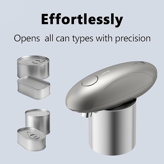 Automatic Electric Can Opener for Seniors for Kitchen:Anyone can Hands Free,One Touch Opener,Durable Blades,Rechargeable, Smooth Edge, Lightweight Small Size, Silver