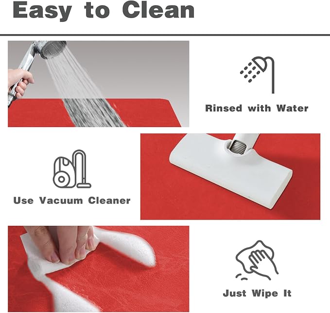 TYUU Christmas Bath Mat, Red Bathroom Rugs Non Slip Washable Thin Absorbent Bath Mat Fits Under Door Bathroom Floor Mat Perfect for Bath, Shower, or Sink 24"x48" Red