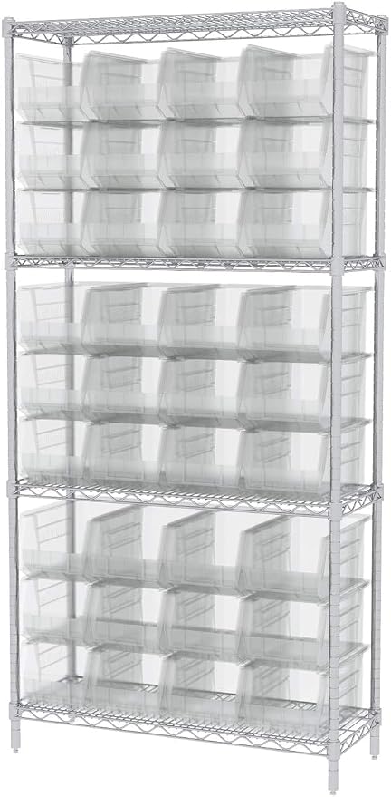 Akro-Mils 30240 AkroBins Plastic Storage Bins, Space-Saving Stackable Bins for Garage, Pantry, Craft Organization, 15 x 8 x 7 inches, Clear, 12-Pack