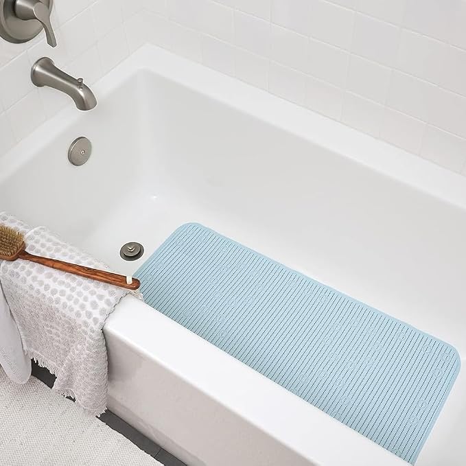Duck Brand Clorox Bath Mat for Tubs, Non Slip Bathtub Mat with Suction Cups, 17 Inches x 36 Inches, Sky Blue, 2 Pack