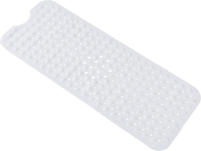 Anti-Slip Bathtub Shower mat, 40×16 inch（ 100 × 40cm） Soft Oversized Machine Washable Non-Slip Bathtub mat with Drainage Holes, Bathroom Floor Suction Cup.（1-Opaque White）
