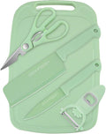 5 in 1 Mini Knife and Cutting Board Set, Small Camping Cutting Board Cutting Board Scissors, Dorm Kitchen Essentials Travel Knife Set (Green)