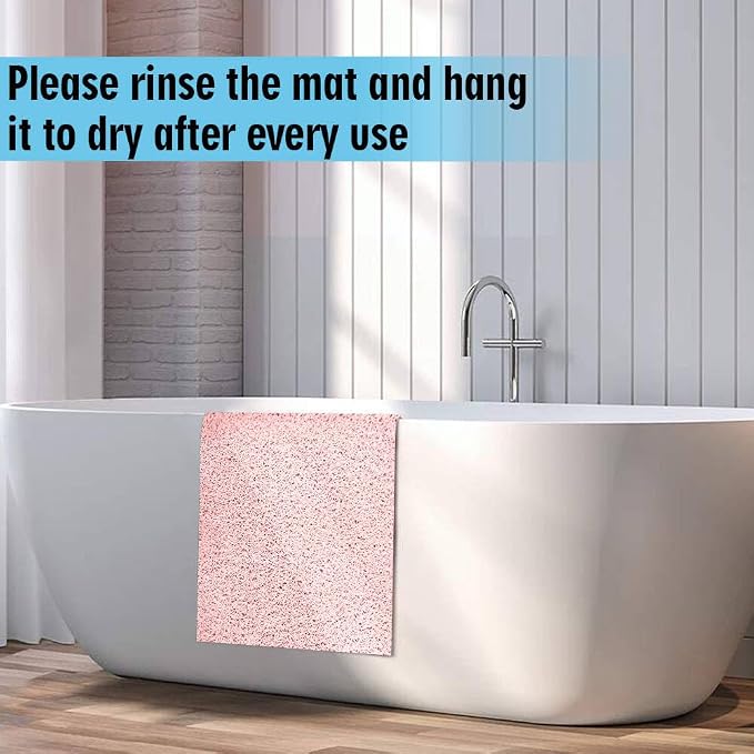godehone Shower Mats Non Slip Without Suction Cups, PVC Loofah Bathroom Mats, Loofah Mats for Shower and Bathroom, Quick Drying, 23.6× 34.6 Inch, Pink