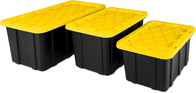 Sterilite 18-Pack Stackable Storage Bins, Heavy Duty Totes w/ Lids, 17 Gallon, Black/Yellow