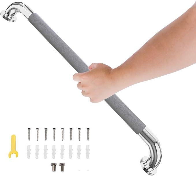32 Inch Shower Grab Bar, Bathroom Grab Bar Handle with Anti-Slip Knurled Grip, Stainless Steel Bath Balance Bar, 1.25" Diameter Bath Safety Bar Support for Seniors Elderly Pregnant, Polishes Chrome