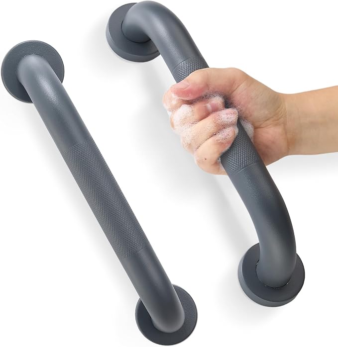 Grab Bars for Shower, Zynuhmo 2 Pack 12 Inch Anti Slip Stainless Steel Bathroom Safety Shower Grab Bar Handrails for Handicap Injury Pregnant Senior Assist Shower Handles(Gun Grey, 1.25" Diameter)