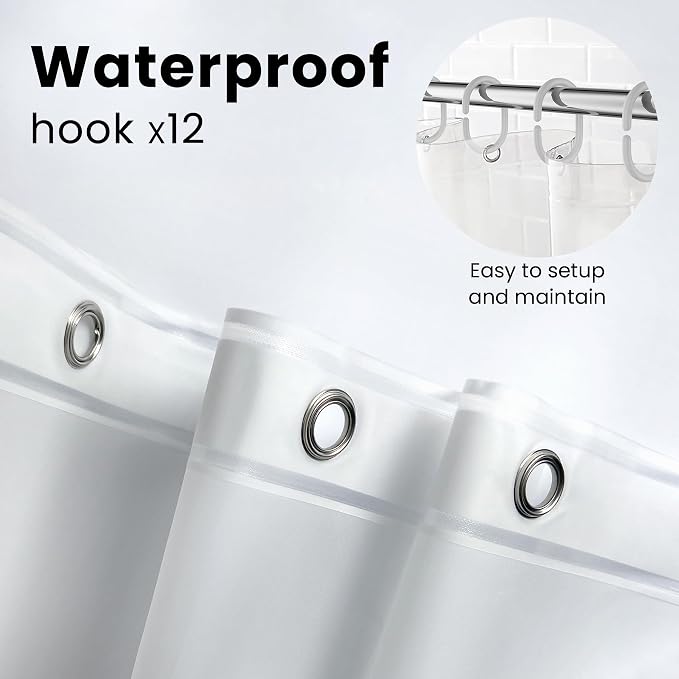 LiBa Bathroom Shower Curtain - Waterproof Plastic Shower Curtain Premium PEVA Non-Toxic with Rust Proof Grommets White 10G Heavy Duty Bathroom Accessories 72x72 (Pack of 2)