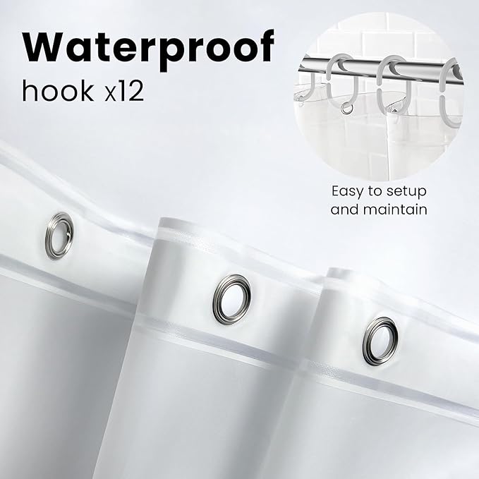 LiBa Bathroom Shower Curtain - Waterproof Plastic Shower Curtain Premium PEVA Non-Toxic with Rust Proof Grommets White 10G Heavy Duty Bathroom Accessories 72x72