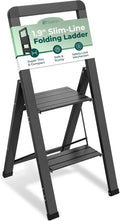 Step Ladder 2 Step Folding, Decorative - Modern Beautiful Black Aluminum,Lock Mechanism, Ultra Slim Profile, Anti Slip Steps, Sturdy-Portable for Home, Office, Kitchen, Photography Use,by SORFEY
