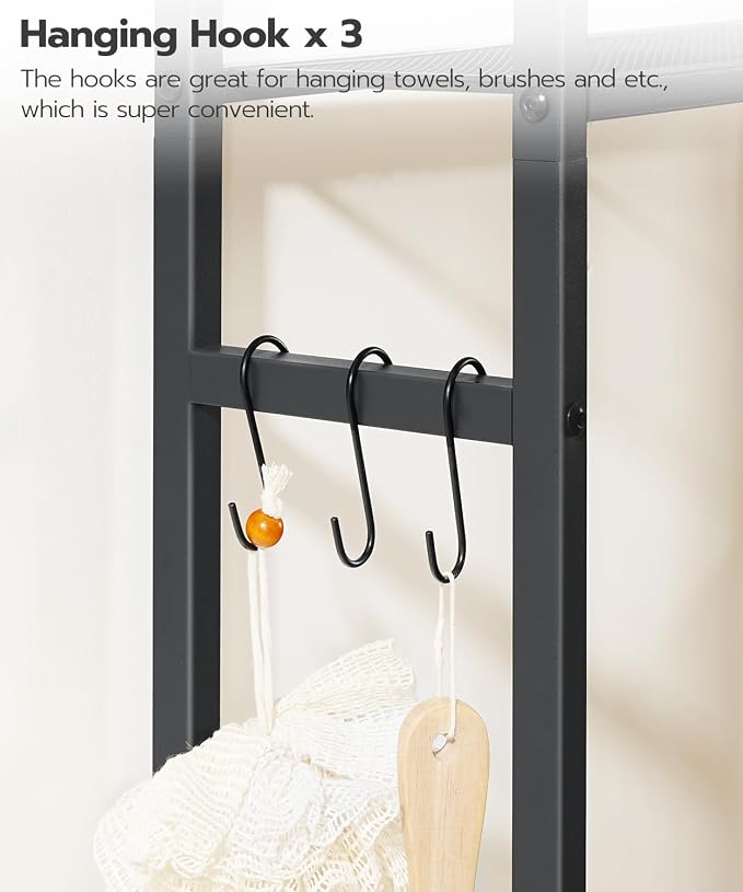 HOOBRO Over The Toilet Storage Cabinet, Freestanding Bathroom Organizer with Toilet Paper Holder, Hooks, 5-Tier Bathroom Storage Shelves for Laundry Room, Space Saver, Rustic Brown and Black BF84TS01