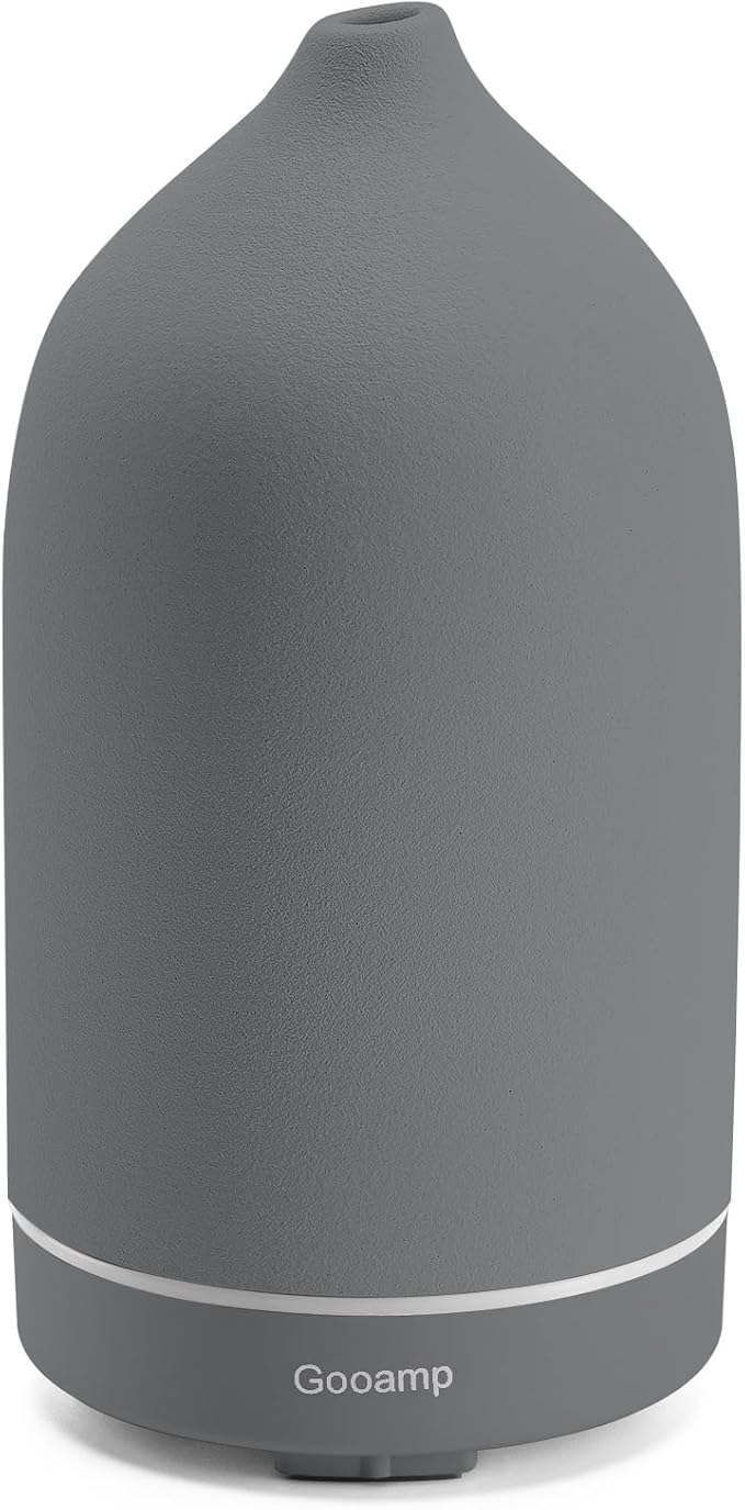 Gooamp 200ML Ceramic Essential Oil Diffuser - Ultrasonic Aromatherapy & Humidifier with 7-Color LED Lights, Auto Shut-Off, Grey, 1H/3H/6H Timer | Scent for Home,Office,Yoga