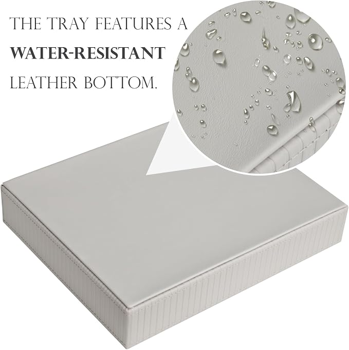 HofferRuffer Faux Leather Vanity Tray, Elegant Desktop Storage Organizer, Decorative Catchall for Perfume, Bathroom Valet, Nightstand or Dresser, 10.2 x 8.4 x 1.8 inches (Grey Stripe)