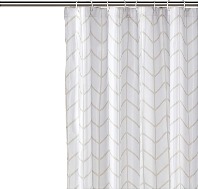 Amazon Basics Bathroom Shower Curtain, Water Resistant Fabric with Weighted Hem, Rust Resistant Grommets & Hooks, Machine Washable, 72"x72", Natural Herringbone