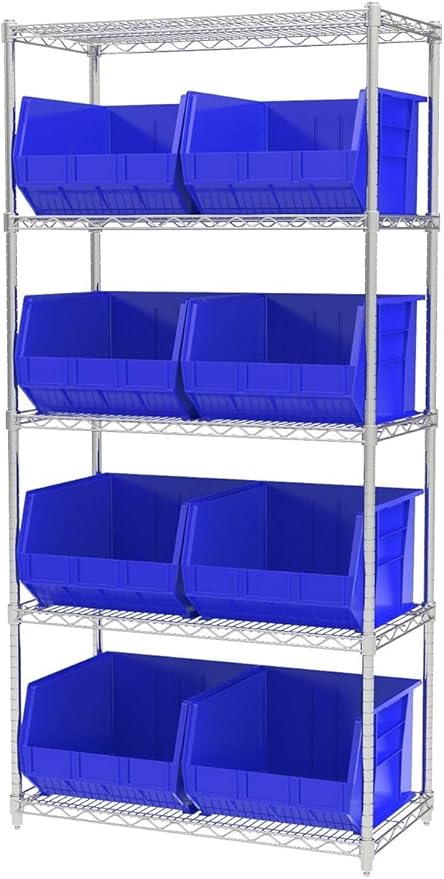 Akro-Mils 30270 AkroBins Plastic Storage Bins, Space-Saving Stackable Bins for Garage, Pantry, Craft Organization, 18" x 16" x 11", Blue, 3-Pack