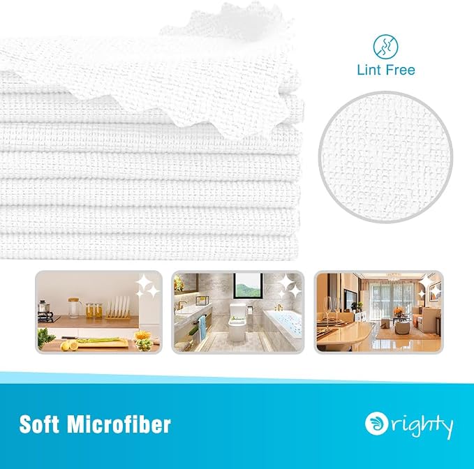 Orighty Microfiber Cleaning Cloth, 800 Pack Highly Absorbent Cleaning Rags, Household Cleaning Supplies, Reusable Microfiber Towels Lint Free Cloths for House, Kitchen, Car Care, 12x11 inch, White