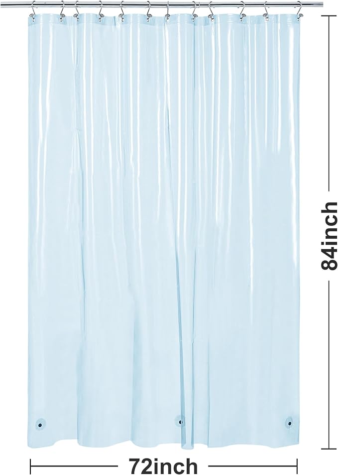 Barossa Design Extra Long Clear Blue Shower Curtain Liner with 3 Magnets - 72" x 84" XL, Waterproof PEVA Lightweight Shower Liner for Bathroom, PVC Free, Metal Grommets - Clear Blue, 72x84