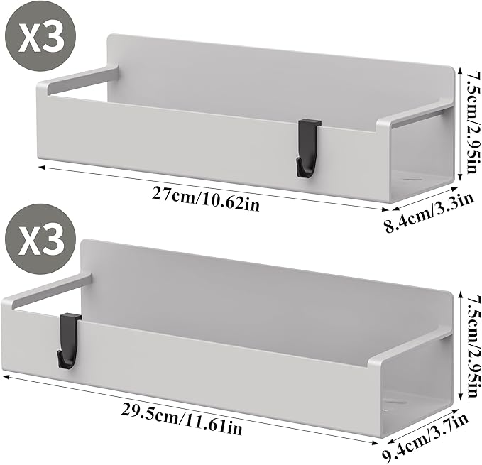HuggieGems 6 Pack Magnetic Spice Rack Organizer for Refrigerator and Oven, Light Grey Fridge Organizers and Storage for Kitchen