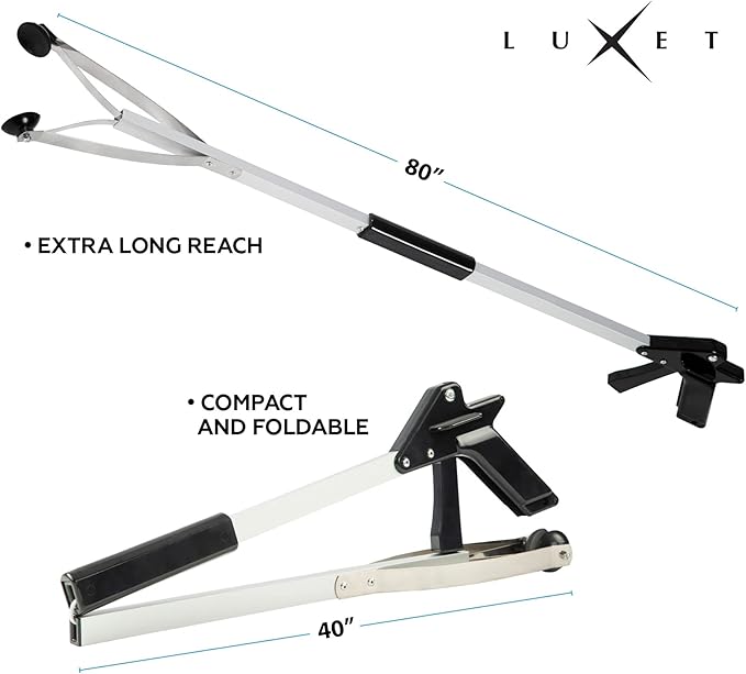 Luxet Reacher Grabber Tool X-Long 80" Aluminum Suction Cup Jaw, Foldable Lightweight Reacher Grabber Pickup Tool, Gripper Grabbers for Elderly Grab it Reaching Tool Trash Picker Grabber (Black)