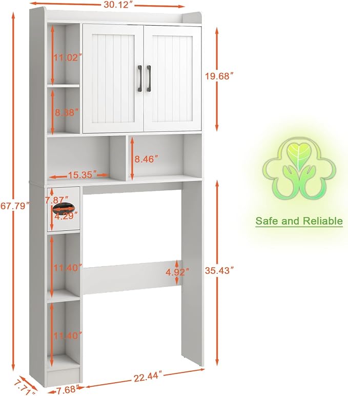 Vabches Over The Toilet Storage Cabinet, Farmhouse Storage Cabinet Over Toilet with Barn Door，Home Space-Saving Toilet Rack, for Bathroom, Restroom, Laundry
