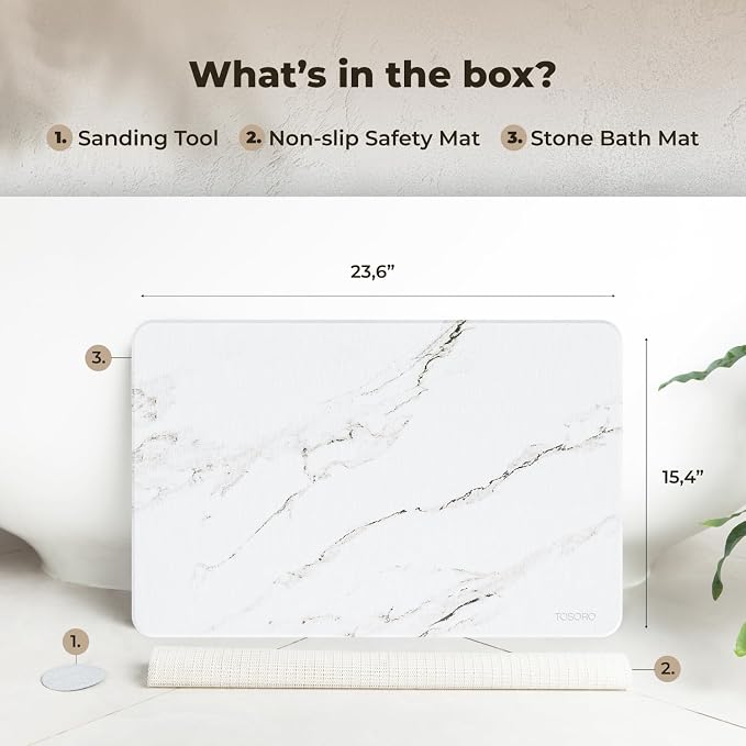 TOSORO - Stone Bath Mat Diatomaceous Earth Shower Mat Non-Slip Super Absorbent Diatomite Stone Bath Mats for Bathroom Floor Quick Drying Natural Easy to Clean (23.5 x 15) - Sandstone