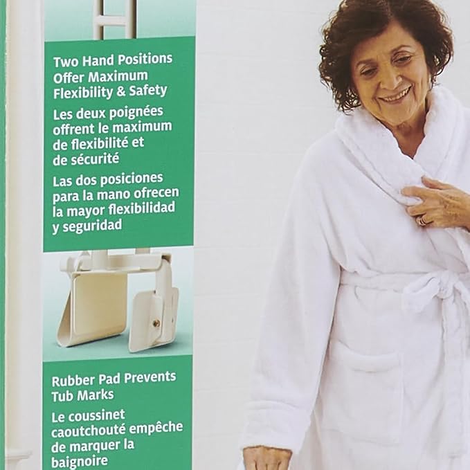 Medline Bathtub Grab Bar - Side Tub Locking, Stainless Steel, White - Secure & Durable Bathroom Safety Handle for Elderly & Disabled - Easy Installation & slip-resistant Grip - 1 Each
