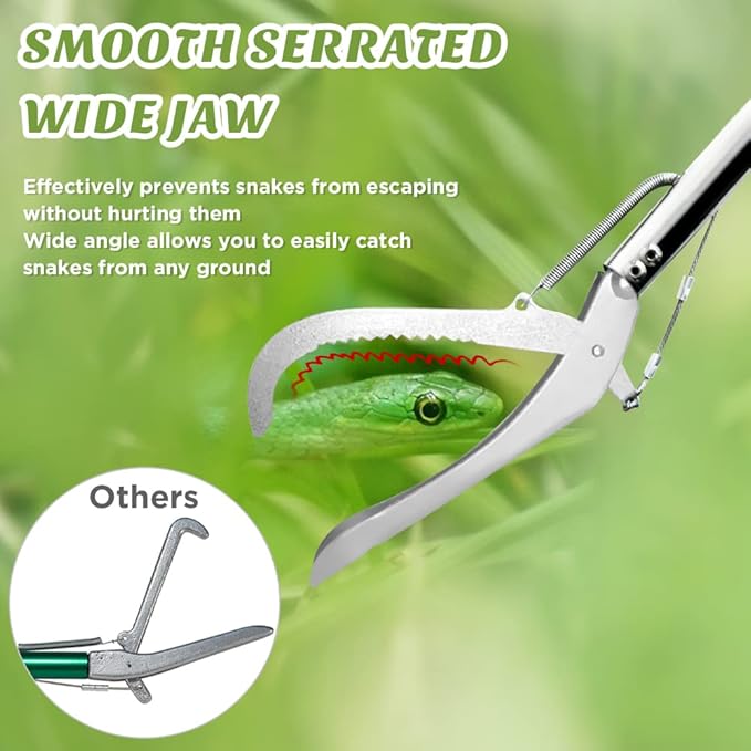 HOMEYA 52" Snake Tongs Grabber, Heavy Duty Snake Catcher Wide Jaw Handling Tool, Rattle Snake Catcher, Extra Long Snake Tongs, Snake Catcher with Lock&Non-Slip Grip Handle, Snake Tong Reptile Grabber