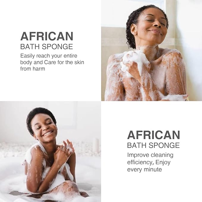 UJFQBH 3 Pieces African Bath Sponge African Net Long Net Bath Sponge Exfoliating Shower Body Scrubber Back Scrubber Skin Smoother,Great for Daily Use(Blue,Black,Off-White)