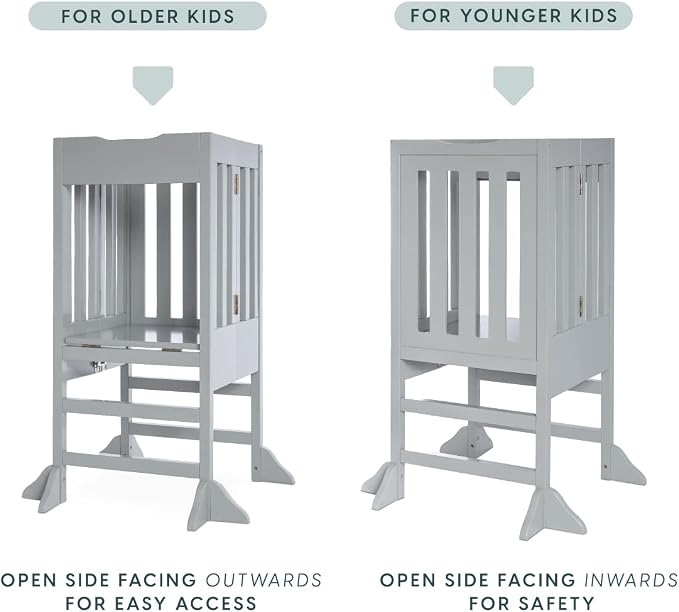 Milliard Wooden Kids Kitchen Step Stool Helper, Foldable – for Kids and Toddlers (Grey)