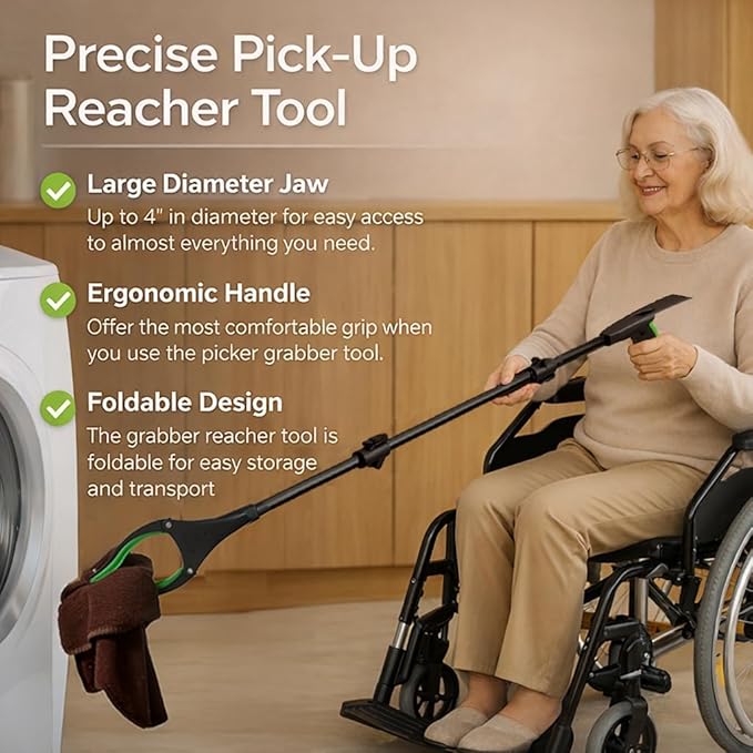 Extra Long Grabber Reacher Tool, 48" Aluminum Foldable Reacher Grabber, Dual Magnetic Tip, 2 in 1 Pickup Grabber w/Shoe Horn, Strong Upper Picker for Elderly, Surgery Recovery, Medical, Trash
