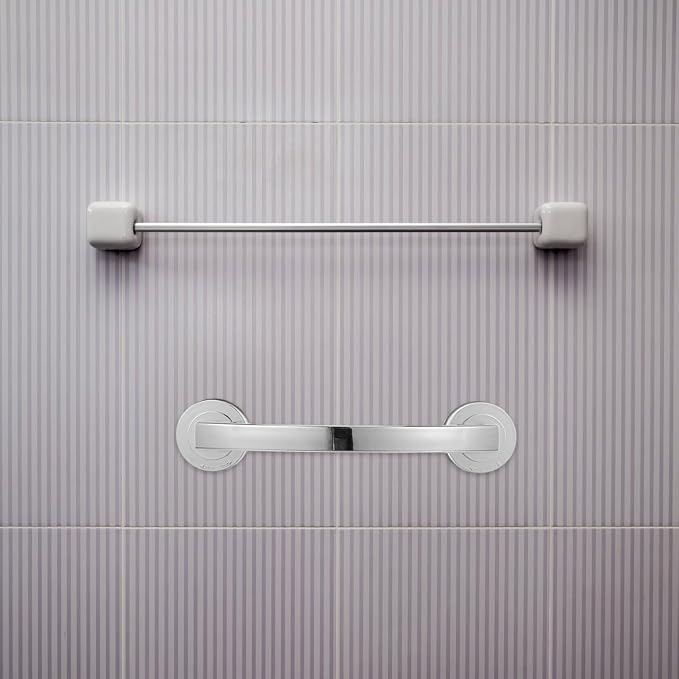 Zerodeko Suction Grab Bars for Shower 12 Inch Chrome Suction Shower Handles for Elderly Bathroom Safety Handrail Wall-Mounted Silver Grab Bar for Glass Doors