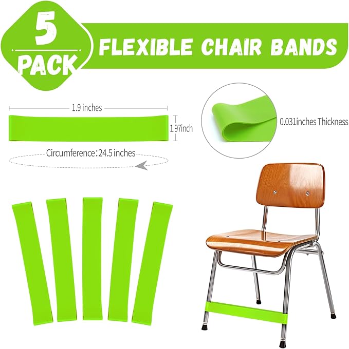 5 Pack Chair Bands for Kids with Fidgety Feet, ADHD Tools for Kids, Fidget Chair Bands ADHD Band for Classroom, ADD Sensory Foot Swing for Under Desk for Kids Autism (Green)