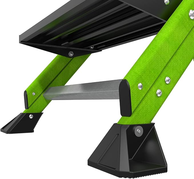 Little Giant Jumbo Step 3-Step Foldable 3-Ft Fiberglass Stool, Non-Conductive, Hi-Viz Green Rails, Extra-Wide Stair-Like Treads, Rotating Handrail, 375 lb. Type IAA, 11933