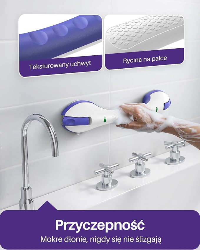 KEKOY 17.5 Inch Suction Grab Bars for Bathtubs & Showers with Indicator 2 Pack- Heavy Duty Safety Shower Handle for Seniors and Elderly, Handicap Bars for Bathroom, No Drilling, Purple