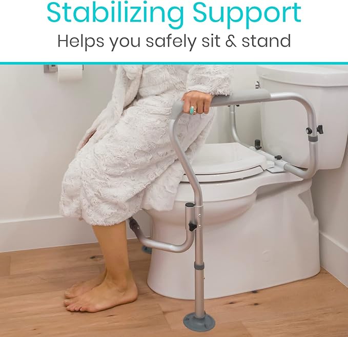 Vive Toilet Safety Rail Frame - Toilet Grab Bars for Elderly, Disabled - Assist Support Rails with Padded Handles - Stand Alone for Bathroom - Adjustable Non Slip for Adults, Seniors, Handicapped