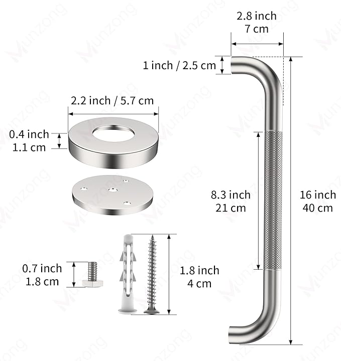 16 Inch Anti Slip Shower Grab Bar,Munzong Handicap Grab Bars,Brushed Nickel Knurled Bathroom Balance Bar,Safety Hand Rail Support Elderly Senior Bath Handle