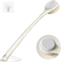 Back Scrubber for Shower, Long Handle Exfoliating Brush, Dual-Sided Bath Brush with Soft Bristles & Volcanic Pumice Stone, Anti-Slip Grip for Men & Women (Light Yellow)