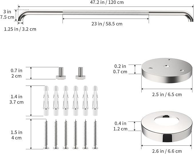 48 Inch Anti Slip Shower Grab Bar, Munzong Bathroom Grab Bar for Showers, Brushed Nickel Knurled Handicap Balance Bar,Safety Hand Rail Support Elderly Senior Assist Bath Handle