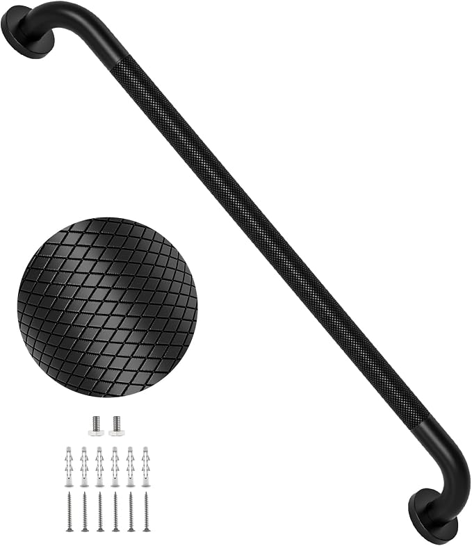 32 Inch Black Grab Bars for Shower with Anti-Slip Knurled Grip,YuanDe Stainless Steel Bathroom Grab Bars, Shower Handrail Support, Handicap Elderly Balance Assist Handles