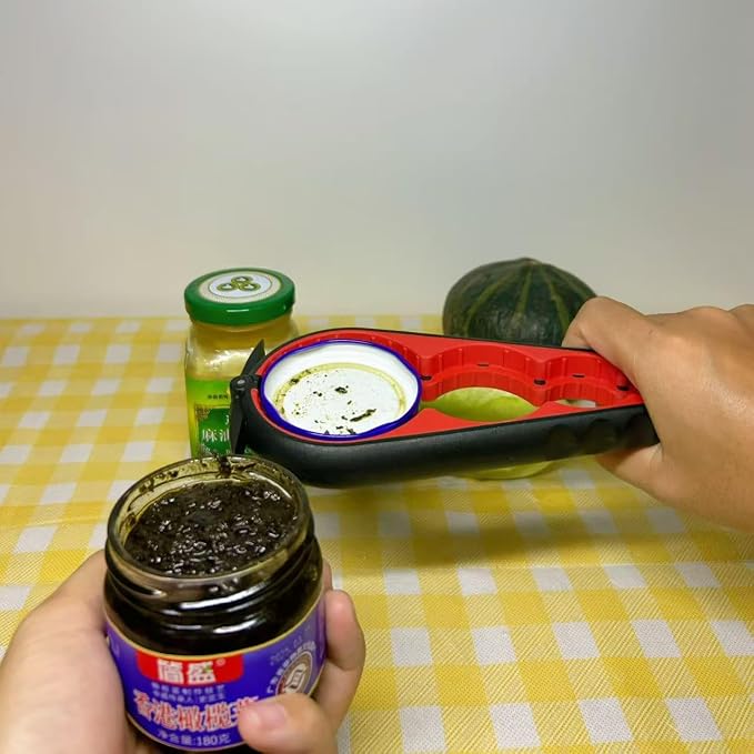 Multi-Function Bottle and Jar Opener, 6-in-1 Kitchen Tool,Glass Can Opener,Suitable for Kitchens and Dining Rooms,Can be Easily Opened by Women,Children and the Eldlely(Red)