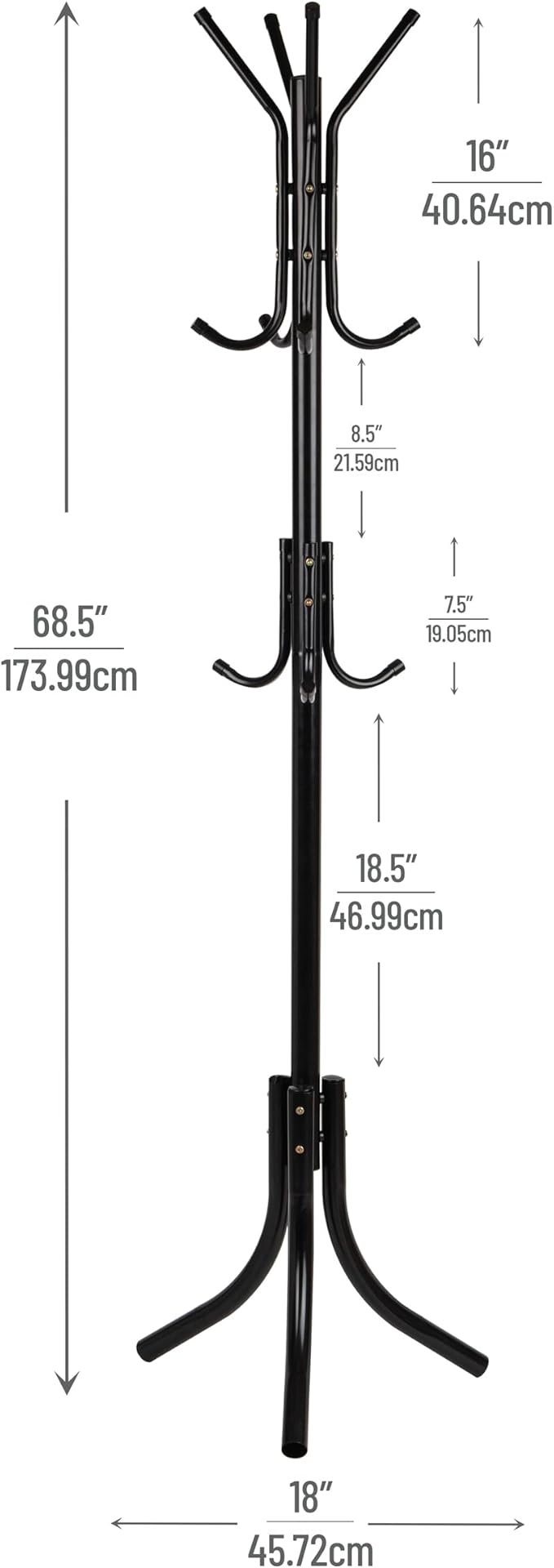 Mind Reader Freestanding Coat Rack, Multi-Tier Organizer for Office and Entryway, Metal, Black