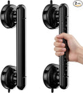 2 Pack Suction Cup Grab Bars for Bathtubs and Showers, 11 Inch Bathroom Safety Grip No Drilling & Waterproof, 230lbs Shower Handle Removable Bath Handrails for Seniors and Elderly, Black