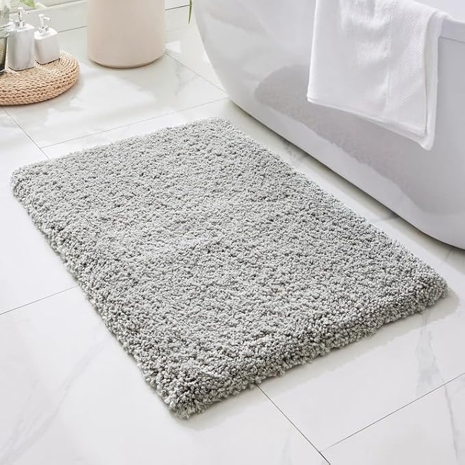 Disolla Grey Bathroom Rug 17x24 - Non-Slip Plush Small Bath Mat, Highly Absorbent & Ultra Soft Fluffy Floor Mat, Machine Washable for Shower and Tub
